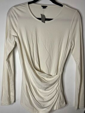Ann Taylor Ivory Draped Side-Twist Long Sleeve Top